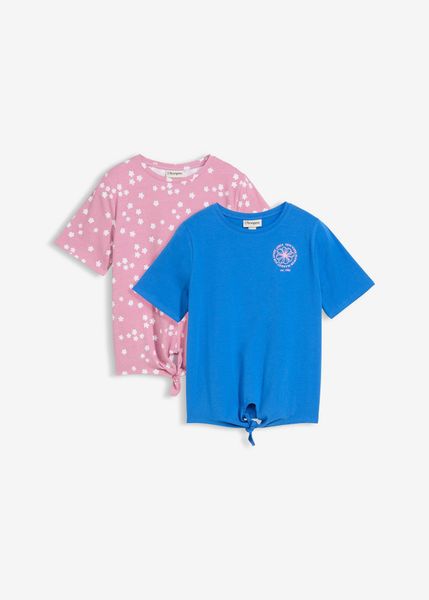 T-shirt z półrękawem z elastycznej mieszanki bawełny organicznej (2 szt.). Niebieskie koszulki dziewczęce bonprix, bez wzorów, z bawełny, bez ramiączek. Za 82.99 zł.