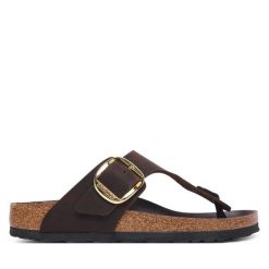 Japonki Birkenstock. Brązowe klapki damskie Birkenstock, bez wzorów, bez obcasa. Za 719.99 zł.