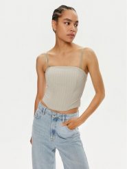 Patrizia Pepe Top 8C0729 A457-FE81 Szary Slim Fit. Szare topy damskie Patrizia Pepe, bez wzorów, z syntetyku, bez kołnierzyka. Za 539.99 zł.