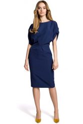 Granatowa Koktajlowa Sukienka Typu Kimono z Zakładkami. Brązowe sukienki damskie MOE, l, bez wzorów, z elastanu, wizytowe, bez kołnierzyka, bez ramiączek. Za 223.90 zł.