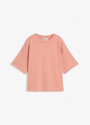 T-shirt o pudełkowym kroju z grubej bawełny organicznej. Brązowe t-shirty damskie bonprix, bez wzorów, z bawełny, bez kołnierzyka. Za 59.99 zł.