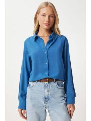 Happiness Istanbul Bluzka w kolorze niebieskim rozmiar: 36. Niebieskie bluzki damskie Happiness Istanbul, bez wzorów, bez kołnierzyka, bez ramiączek. Za 60.99 zł.