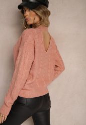 Jasnoróżowy Sweter z Dekoltem na Plecach z Ozdobnym Splotem Torleana. Czerwone swetry klasyczne damskie Renee, m, z jeansu, bez kołnierzyka. Za 99.99 zł.
