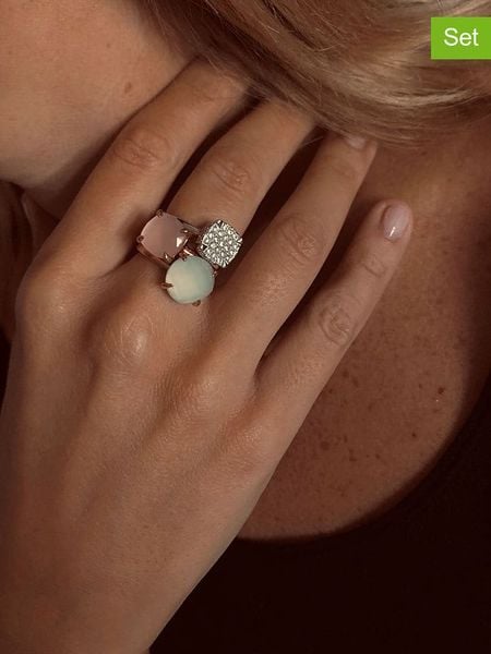 Les Petites Précieuses Pozłacane pierścionki (3 szt.) z kamieniami szlachetnymi rozmiar: 60. Szare pierścionki damskie Les Petites Précieuses, z cyrkonią, pozłacane. Za 459.04 zł.