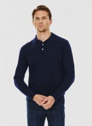 PAKO LORENTE – Męski granatowy sweter z kołnierzykiem polo. Niebieskie swetry męskie Pako Lorente, na zimę, m, bez wzorów, z wełny, bez kołnierzyka. Za 159.99 zł.