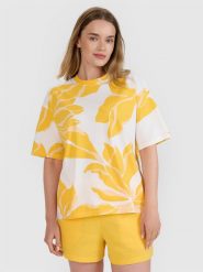 4F T-shirt oversize z nadrukiem damski - granatowa M. Niebieskie t-shirty damskie 4f, m, bez wzorów, z bawełny, bez kołnierzyka. W wyprzedaży za 49.99 zł.