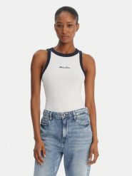 Guess Jeans Top W6GPZ8 KF641 Biały Slim Fit. Białe topy damskie Guess Jeans, xs, z aplikacjami, z bawełny, bez ramiączek. Za 159.99 zł.