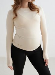 Damski top sportowy z długim rękawem ciążowy, szybkoschnący Soft Basic beżowy. Białe topy sportowe damskie Aim'n, s, bez wzorów, z dzianiny, bez ramiączek. Za 169.00 zł.