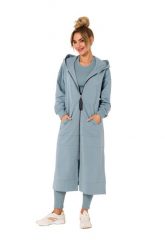 Długa Rozpinana Bluza z Kapturem - Agawa. Brązowe bluzy z kapturem damskie MOE, l, z bawełny. Za 387.89 zł.