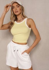 Żółty Top z Prążkowanego Materiału z Lamówką Sonindra. Żółte topy damskie Renee, m, z aplikacjami, z materiału, bez kołnierzyka. Za 24.99 zł.