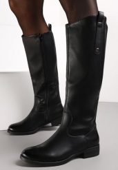 Czarne Kozaki przed Kolano z Asymetryczną Cholewką Hirma. Czarne kozaki damskie Born2be, z dzianiny, przed kolano, bez obcasa, na obcasie. Za 99.99 zł.