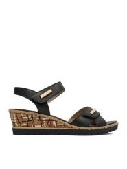 Remonte Sandały CEO-R6266-00 Czarny. Czarne sandały damskie Remonte, bez wzorów, ze skóry, bez obcasa, na koturnie. Za 359.99 zł.