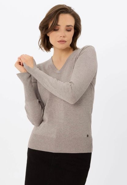 Sweter z dekoltem w serek S-NELI. Brązowe swetry klasyczne damskie Volcano, plus size, z dzianiny, bez kołnierzyka, plus size. Za 119.99 zł.