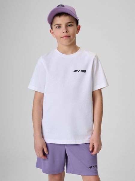 4F T-shirt regular z nadrukiem dziecięcy 4F JUNIOR x Robert Lewandowski - biały 122 (6-7 lat). Białe koszulki dziewczęce 4f, l, bez wzorów, z bawełny, bez ramiączek. Za 59.99 zł.