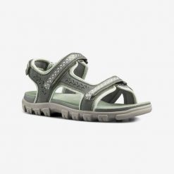 Sandały turystyczne damskie Quechua NH500 skóra. Brązowe obuwie trekkingowe damskie QUECHUA, bez wzorów, z kauczuku, bez obcasa. Za 199.99 zł.