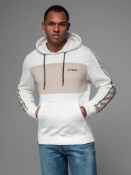 Męska bawełniana bluza z kapturem z kontrastującymi elementami - biała V1 OM-SSNZ-0225 - XXL. Białe bluzy z kapturem męskie Ombre Clothing, l, z bawełny. Za 137.99 zł.