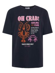 Zwillingsherz Koszulka "Oh Crab" w kolorze granatowym rozmiar: L. Niebieskie bluzki damskie Zwillingsherz, l, bez wzorów, bez kołnierzyka, bez ramiączek. Za 82.99 zł.