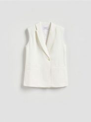Garniturowa kamizelka oversize - biały. Białe kamizelki damskie Reserved, l, z tkaniny. Za 179.99 zł.