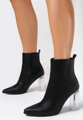 Czarne Botki Nyala. Czarne botki damskie Born2be, z materiału, eleganckie, ze szpiczastym noskiem, za kostkę, bez obcasa, na obcasie, bez zapięcia. Za 79.99 zł.