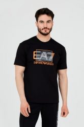 EA7 Czarny t-shirt z holograficznym logo. Czarne t-shirty męskie EA7 Emporio Armani, m, bez wzorów, bez kołnierzyka. W wyprzedaży za 299.99 zł.