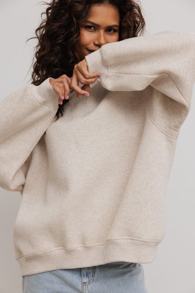 Bluza damska o prostym kroju w kolorze LATTE MELANGE - OHIO-UNI. Brązowe bluzy bez kaptura damskie Marsala, m, z bawełny. Za 349.90 zł.