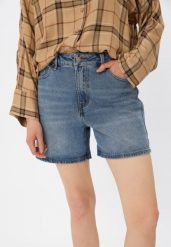 Szorty jeansowe E-TISSY. Niebieskie szorty damskie Volcano, bez wzorów, z bawełny, eleganckie. Za 139.99 zł.