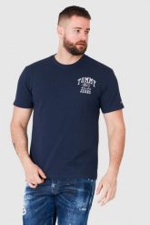 TOMMY JEANS Granatowy t-shirt męski z wyszywanym logo. Niebieskie t-shirty męskie Tommy Jeans, m, bez wzorów, z jeansu, bez kołnierzyka. W wyprzedaży za 119.99 zł.
