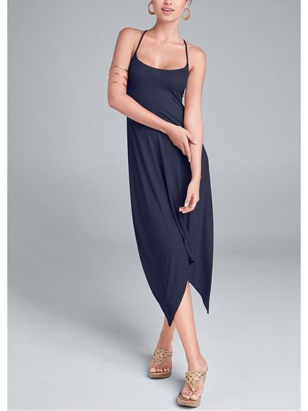 LA Angels Sukienka w kolorze granatowym rozmiar: S. Niebieskie sukienki damskie LA Angels, na imprezę, s, bez wzorów, z asymetrycznym kołnierzem, bez ramiączek, midi, asymetryczne. Za 78.66 zł.