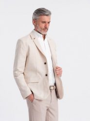 Marynarka męska o kroju REGULAR z lnem - grafitowa V5 OM-BLZB-0128 - XXL. Szare marynarki męskie Ombre Clothing, bez wzorów, z materiału. W wyprzedaży za 249.99 zł.