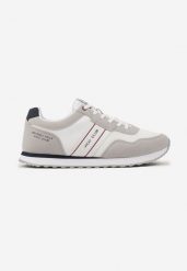 Biało-Szare Płaskie Sznurowane Buty Sportowe Sneakersy Vico z Napisami i Paskami Tinattria. Białe buty sportowe na co dzień męskie Born2be, z jeansu, bez zapięcia. Za 129.99 zł.