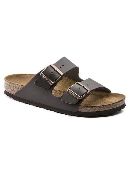 Birkenstock Skórzane klapki "Arizona" w kolorze ciemnobrązowym rozmiar: 46. Brązowe klapki damskie Birkenstock, bez wzorów, bez obcasa. Za 409.97 zł.