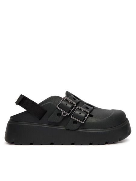 Crocs Sandały Loaferette Clog 214105 Czarny. Czarne sandały damskie Crocs, bez wzorów, z tworzywa sztucznego, bez obcasa, na płaskiej podeszwie. Za 319.99 zł.