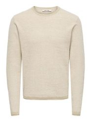ONLY & SONS Sweter "Eric" w kolorze beżowym rozmiar: S. Brązowe swetry męskie Only & Sons, s, bez wzorów, z bawełny, bez kołnierzyka. Za 101.23 zł.