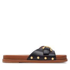 Klapki Coccinelle. Czarne klapki damskie Coccinelle, bez wzorów, bez obcasa. Za 879.99 zł.