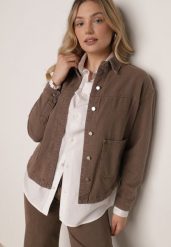Brązowa Bawełniana Kurtka Jeansowa o Koszulowym Kroju z Kieszeniami Senryss. Brązowe kurtki damskie Born2be, l, bez wzorów, z bawełny, bez kaptura. Za 179.99 zł.