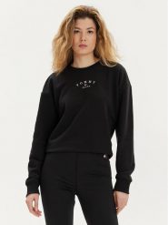 Tommy Jeans Bluza Essential Logo DW0DW18143 Czarny Regular Fit. Czarne bluzy bez kaptura damskie Tommy Jeans, l, z bawełny. Za 209.99 zł.