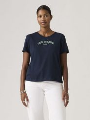 Levi's Koszulka "Favorite" w kolorze granatowym rozmiar: S. Niebieskie bluzki damskie Levi's, s, bez wzorów, z bawełny, bez kołnierzyka. Za 80.33 zł.