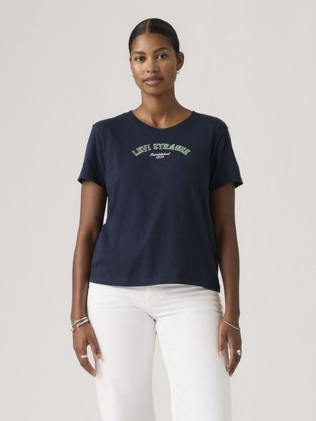 Levi's Koszulka "Favorite" w kolorze granatowym rozmiar: S. Niebieskie bluzki damskie Levi's, s, bez wzorów, z bawełny, bez kołnierzyka. Za 98.95 zł.
