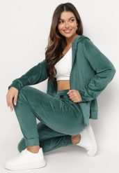 Ciemnozielony Komplet Dresowy z Welurowej Dzianiny z Bluzą i Spodniami Ariliv. Zielone bluzy z kapturem damskie Born2be, s, z dresówki. Za 74.99 zł.