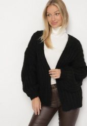 Czarny Niezapinany Kardigan Oversize z Domieszką Wełny i Wiskozy Tianavia. Czarne kardigany damskie Born2be, bez wzorów, z jeansu. Za 169.99 zł.