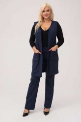 Elegancki granatowy komplet Zoja kamizelka i spodnie XXL OVERSIZE JESIEŃ ZIMA. Niebieskie kamizelki damskie Moda Size Plus Iwanek, bez wzorów, z nylonu, eleganckie. W wyprzedaży za 239.90 zł.