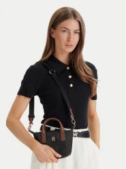 Tommy Hilfiger Torebka Popette Micro Tote AW0AW18368 Czarny. Czarne torebki klasyczne damskie Tommy Hilfiger, bez wzorów, z materiału, bez dodatków. Za 329.99 zł.