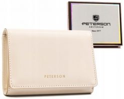 Portfel damski Peterson PTN 013-LAK beżowy. Brązowe portfele damskie Peterson, bez wzorów, ze skóry ekologicznej. Za 99.00 zł.