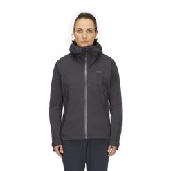 Kurtka przeciwdeszczowa damska Rab Women's Downpour Light Jacket z kapturem. Szare kurtki damskie RAB, s, z kapturem. Za 539.99 zł.
