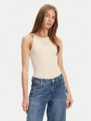 Guess Top W5GP57 KCV52 Beżowy Regular Fit. Brązowe topy damskie Guess, xl, z aplikacjami, z syntetyku, bez kołnierzyka. Za 129.99 zł.