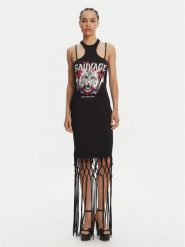 Versace Jeans Couture Sukienka codzienna Logo Fringes 78HAOE01 CJ02E Czarny Regular Fit. Czarne sukienki damskie Versace Jeans Couture, na co dzień, m, bez wzorów, z bawełny, bez kołnierzyka, bez ramiączek, proste. Za 1,019.00 zł.