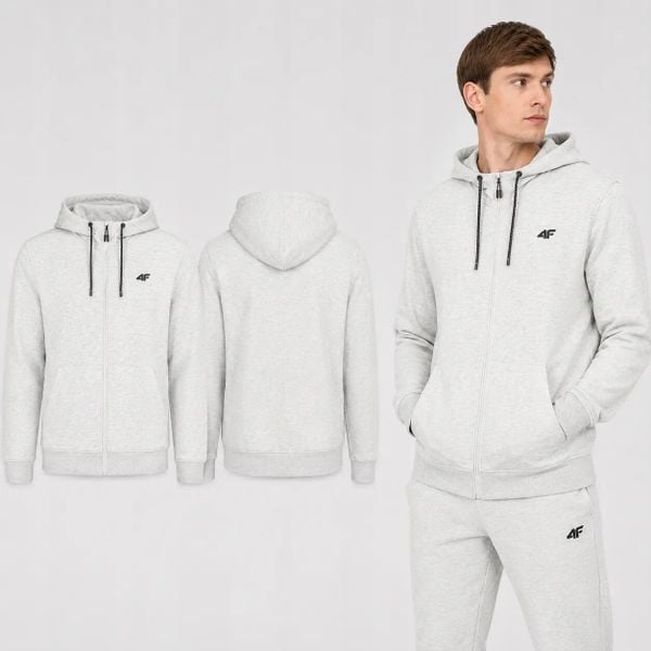 BLUZA MĘSKA DRESOWA 4F Z KAPTUREM ROZPINANA SPORTOWA KOLOR SZARY. Szare bluzy z kapturem męskie 4f, l, z bawełny. Za 129.00 zł.
