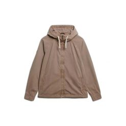 Kurtka z kapturem z przecieranego materiału Superdry. Brązowe kurtki męskie Superdry., xl, z aplikacjami, z materiału, eleganckie, z kapturem. Za 461.45 zł.