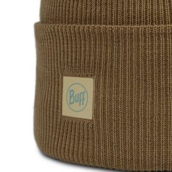 Czapka BUFF CROSSKNIT BEANIE SOLID GINGKO. Brązowe czapki męskie Buff, bez wzorów, z dzianiny, sportowe. Za 180.00 zł.