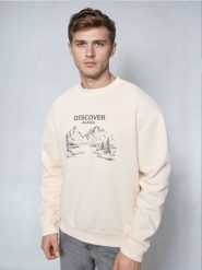 Bluza crewneck z nadrukiem - beżowy. Brązowe bluzy bez kaptura męskie Sinsay, l. Za 39.99 zł.